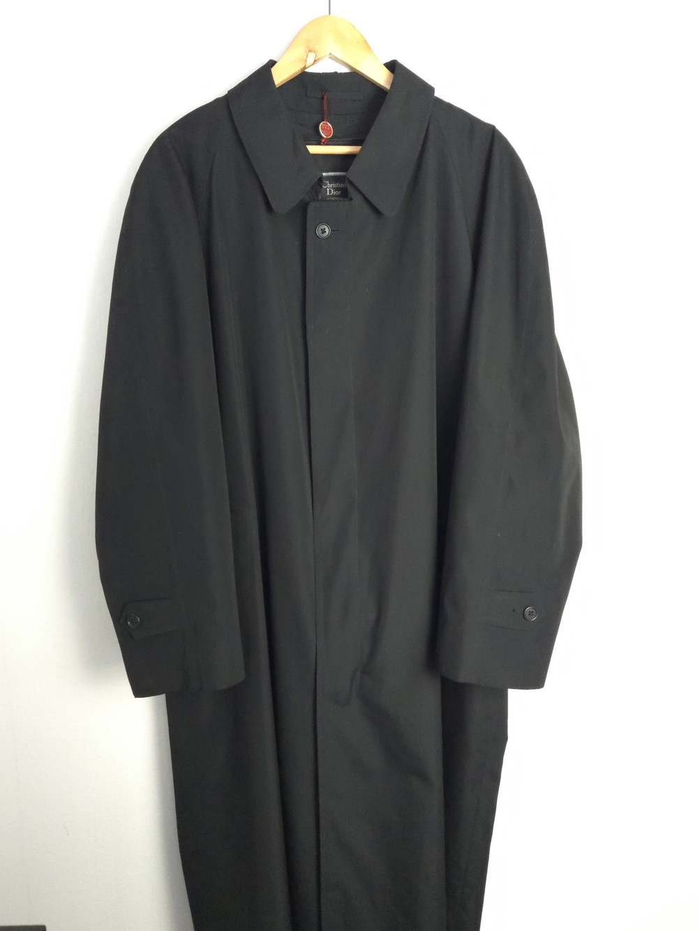Vintage Christian Dior Monsieur Single Breasted Black Mac Coat 42R Lined USA